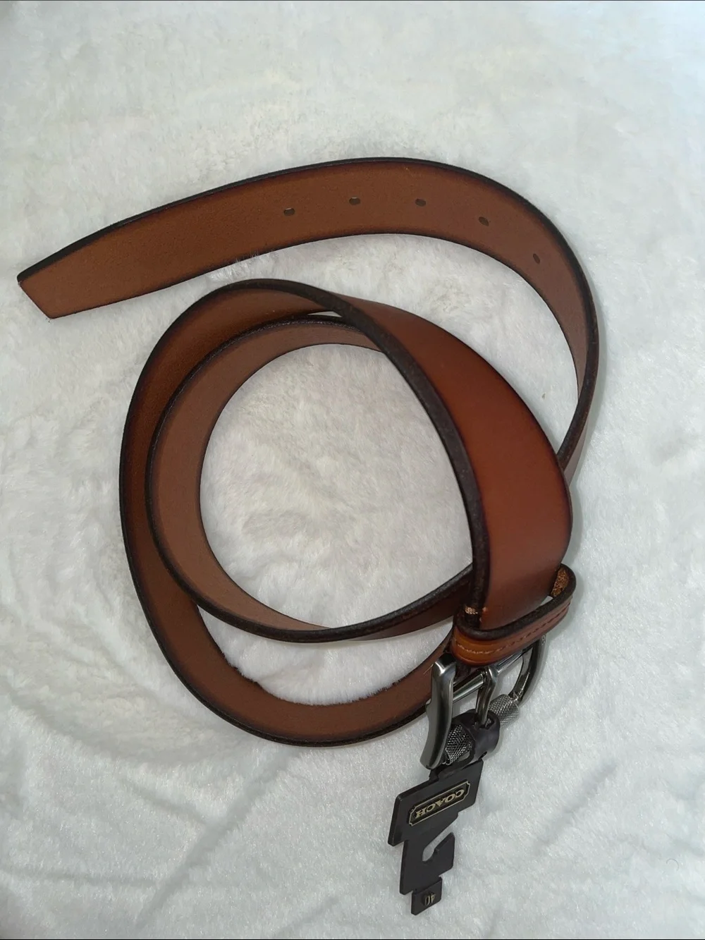 Coach Men's Brown Leather Belt with Silver Buckle